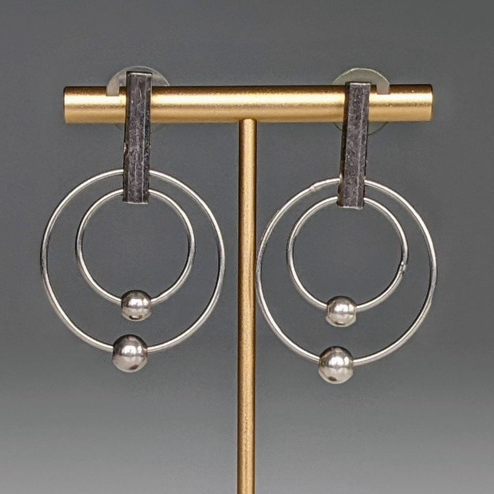 Silver Double Hoop-and-Ball Earrings